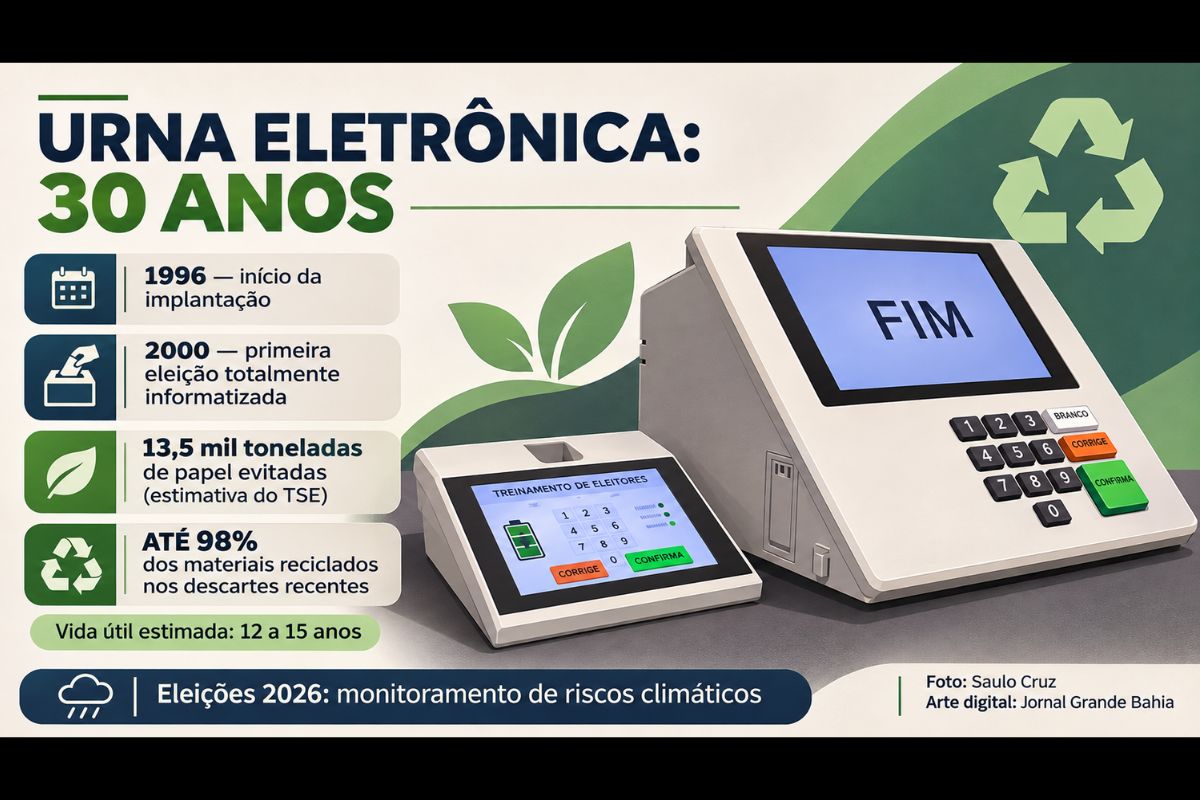 Implantado em 1996, sistema eletrônico de votação acelerou a apuração dos resultados eleitorais, reduziu o consumo de papel e incorporou medidas de sustentabilidade, enquanto o TSE prepara ações para enfrentar riscos climáticos nas eleições de 2026.