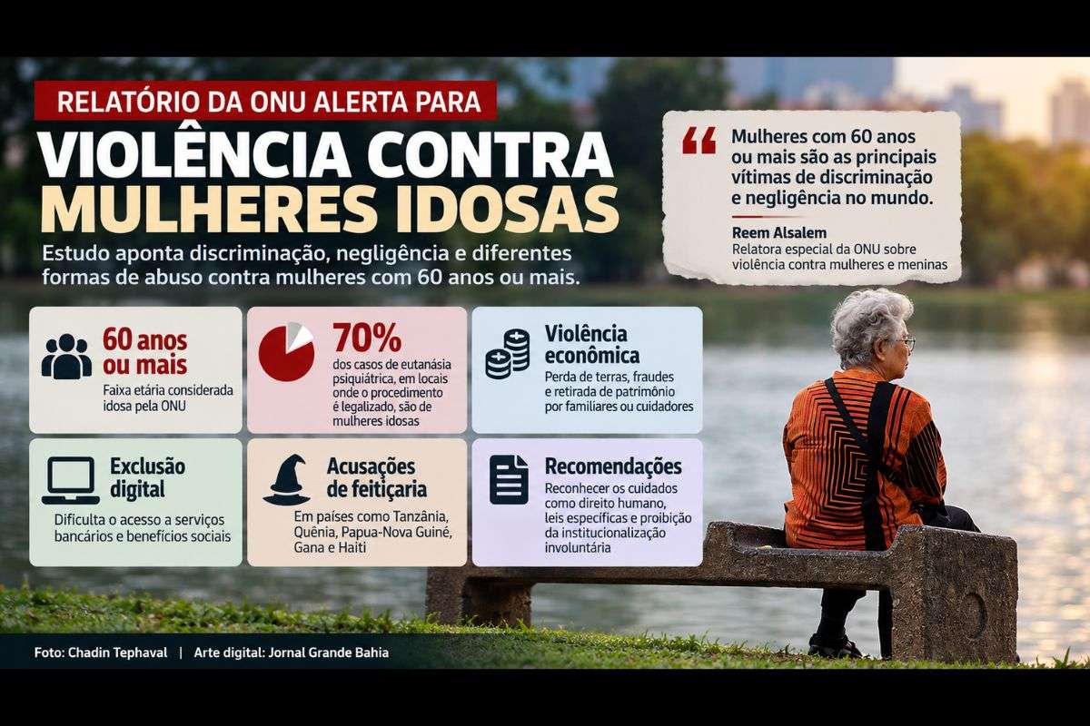 Estudo apresentado pela relatora especial Reem Alsalem aponta riscos de violência econômica, acusações de feitiçaria, exclusão digital e institucionalização involuntária de mulheres idosas.