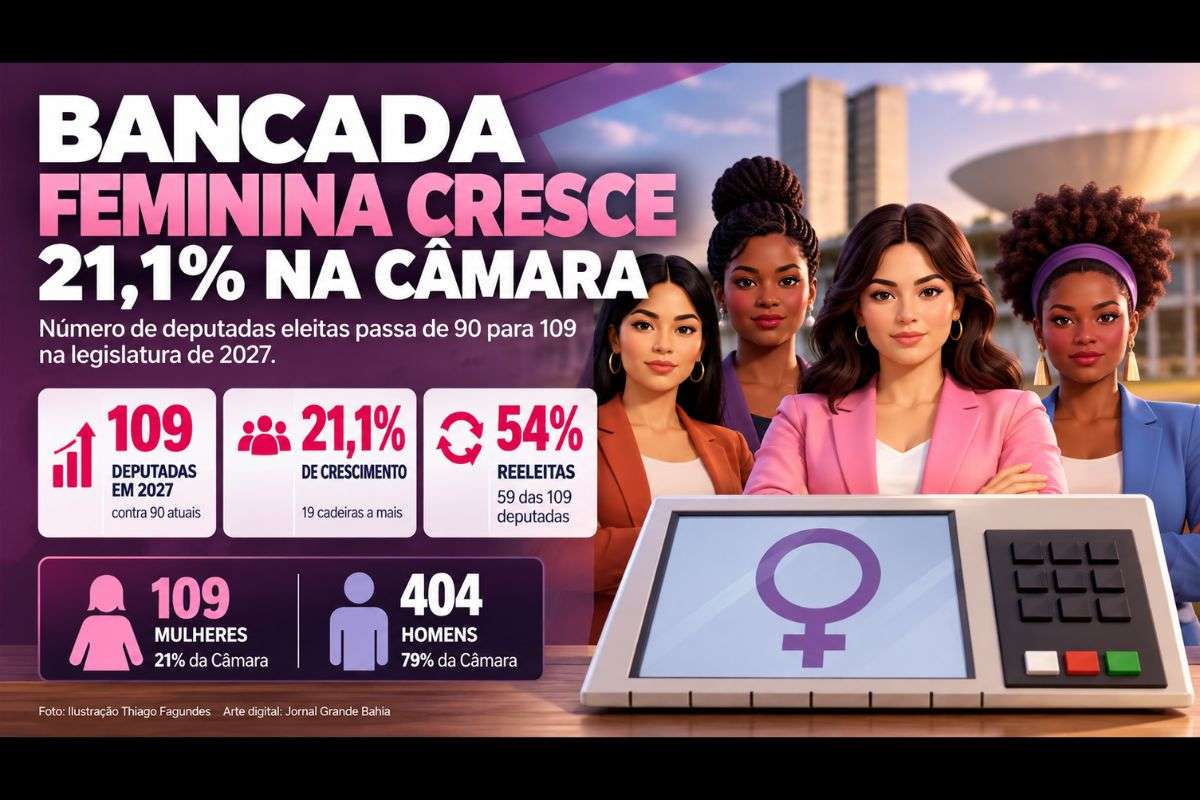 Número de mulheres eleitas aumenta em 19 cadeiras, mas representação feminina ainda corresponde a apenas 21% dos 513 assentos da Câmara dos Deputados.