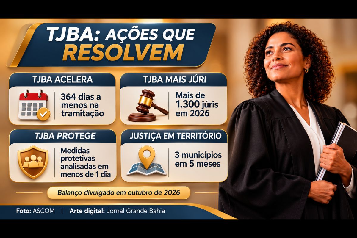 Campanha institucional “É ação que resolve” apresenta resultados de quatro projetos estratégicos do Tribunal de Justiça da Bahia voltados à celeridade processual, à proteção de vítimas e à ampliação do acesso à Justiça.